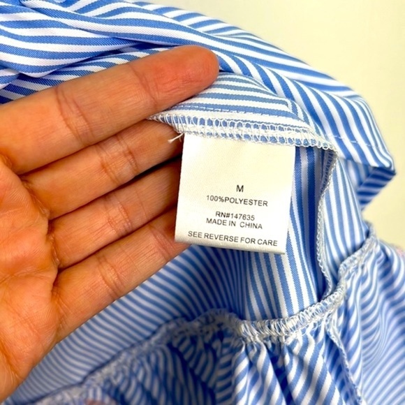 Romeo + Juliet - Flamingo Blue & White Stripe Ruffle Criss Cross Midi Dress Med - Picture 9 of 13